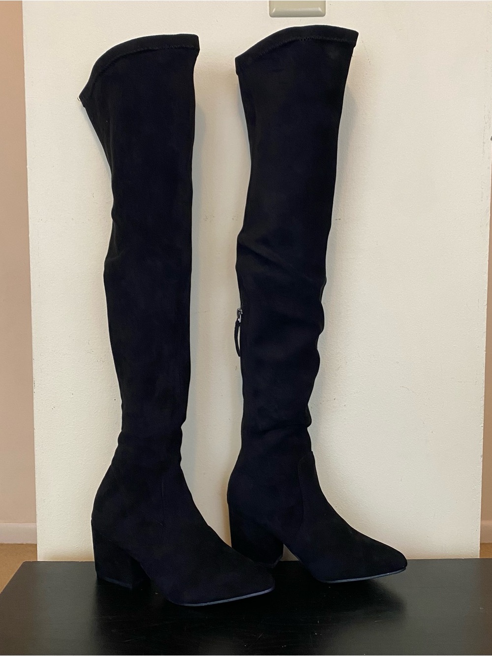 Womens Over The Knee Stretch Thigh High Black Suede Boots EUR Size 35 Size 5